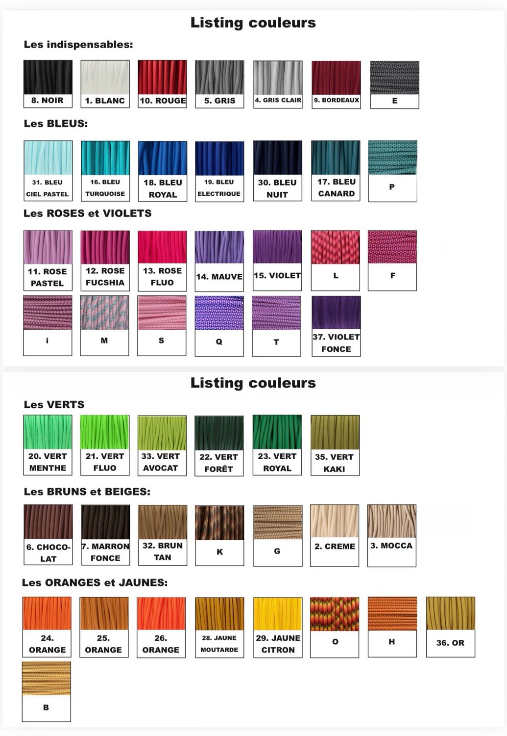 Listing couleurs
