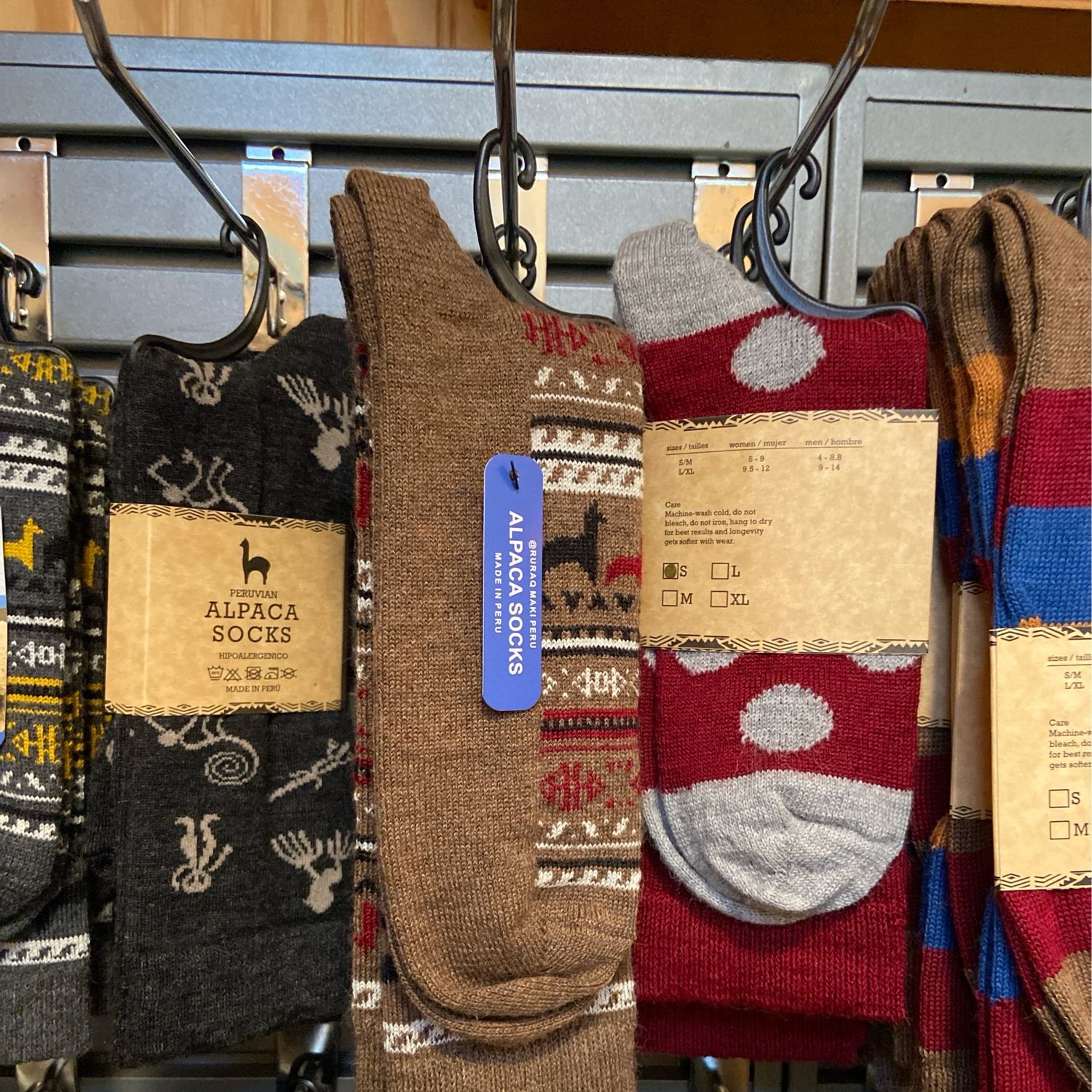 Socks, Brown/black/white/red Alpaca Patterned