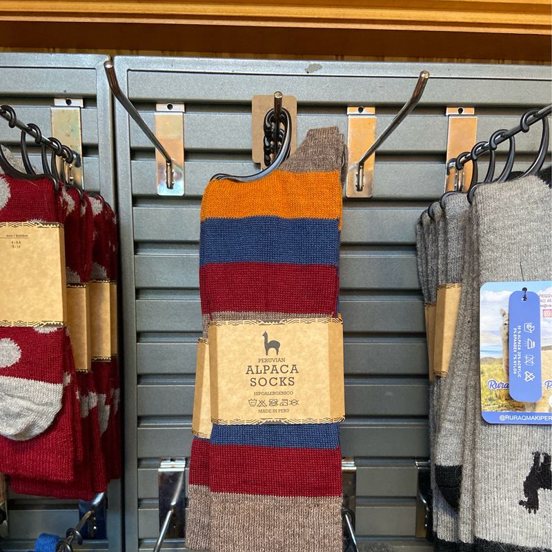 Socks, Brown/Orange/Blue/Red Striped Alpaca
