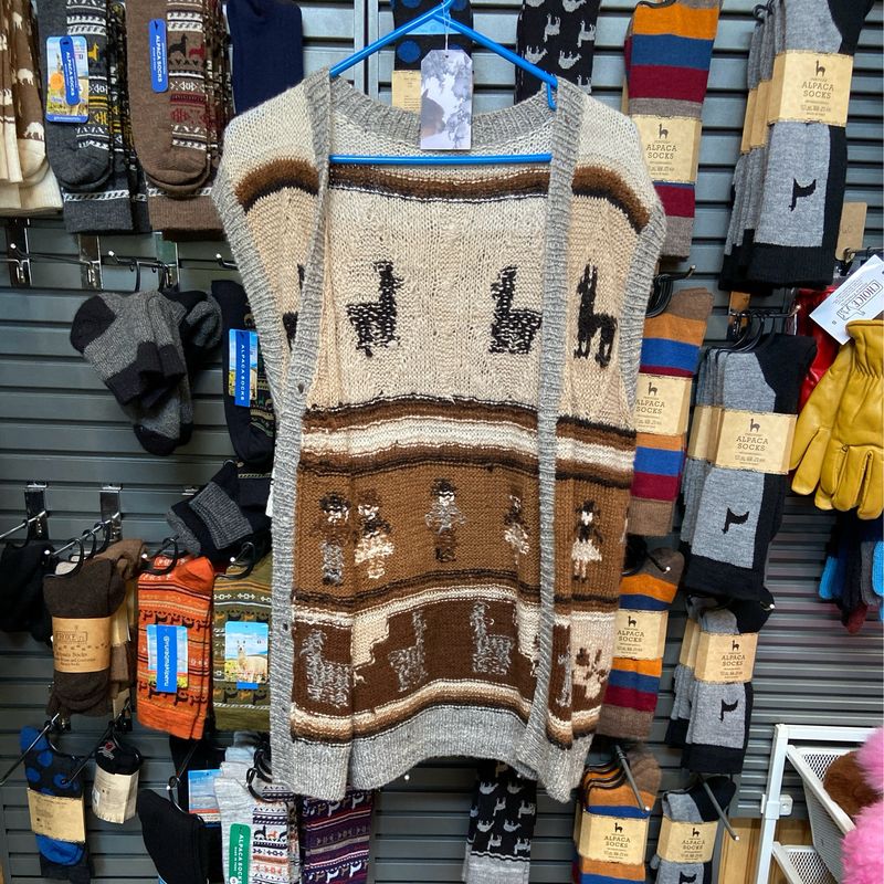 Open Gray, Brown, And White Sweater Vest