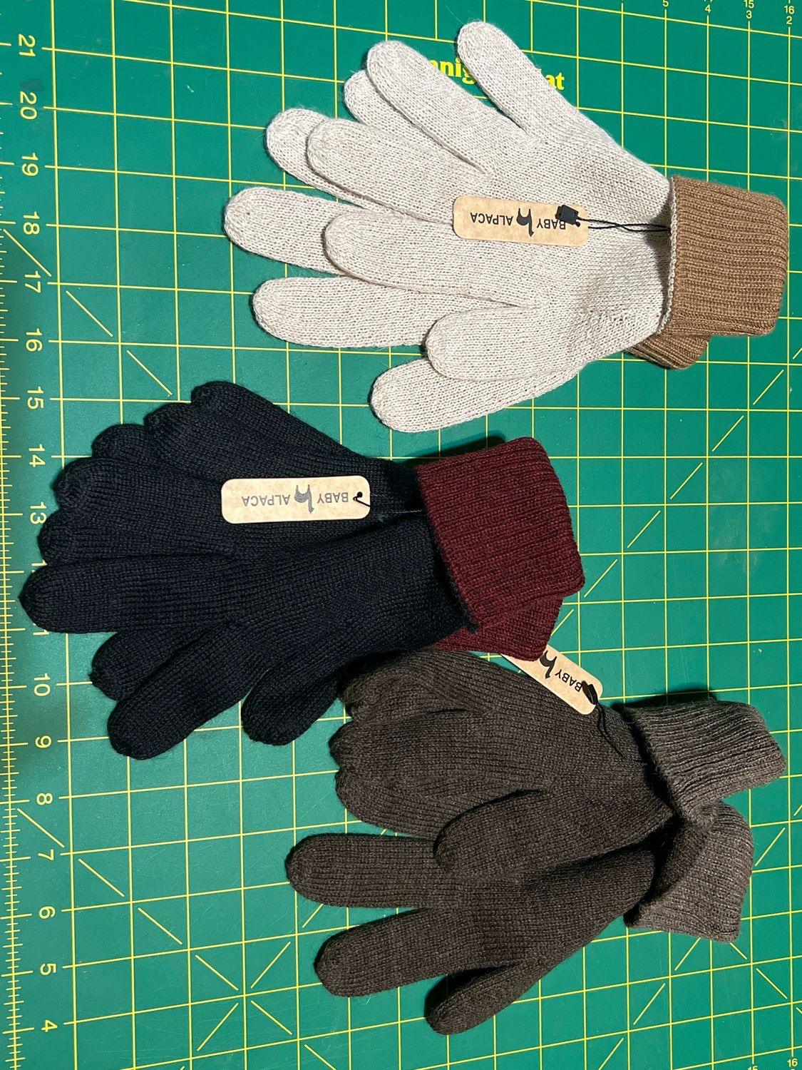 Large Reversible Knit Gloves 100% Baby Alpaca