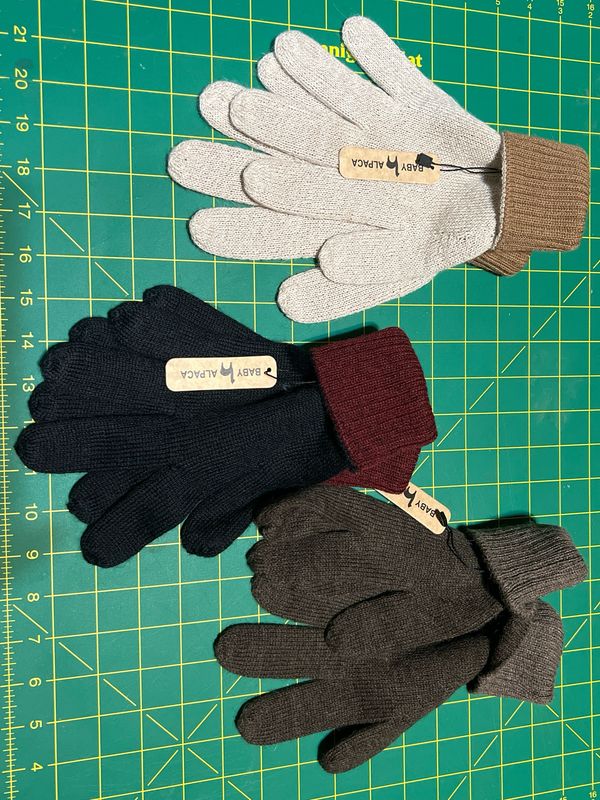 Large Reversible Knit Gloves 100% Baby Alpaca