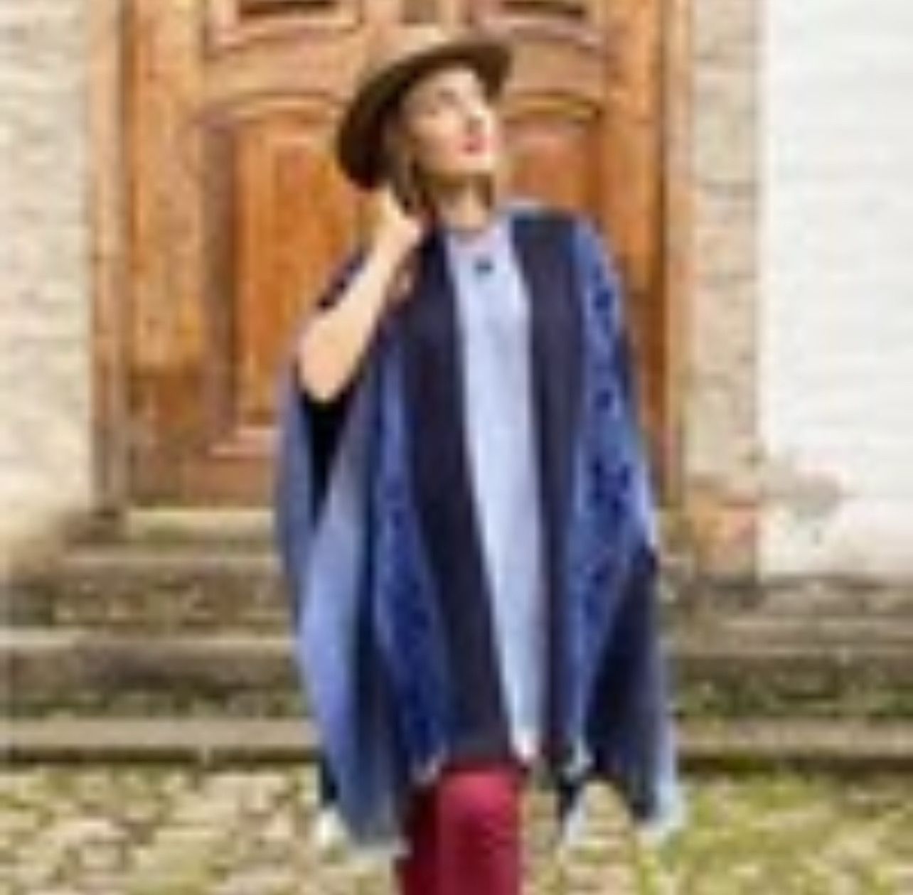 Poncho, Color: Soft blue alpaca poncho