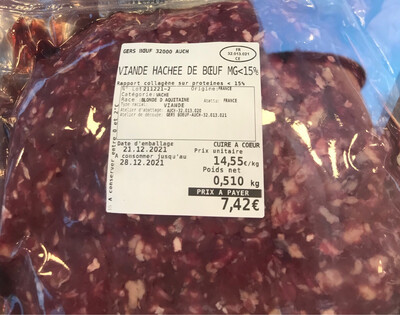Viande hachée de boeuf MG<15% (500g)