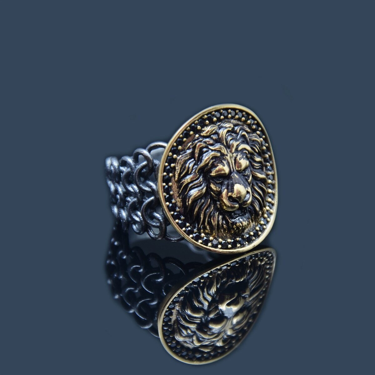 Supreme Lion Gold Plated & Oxidized Ring, Größe: 58 (∅ 18,5 / EU 18 / US 8.4)