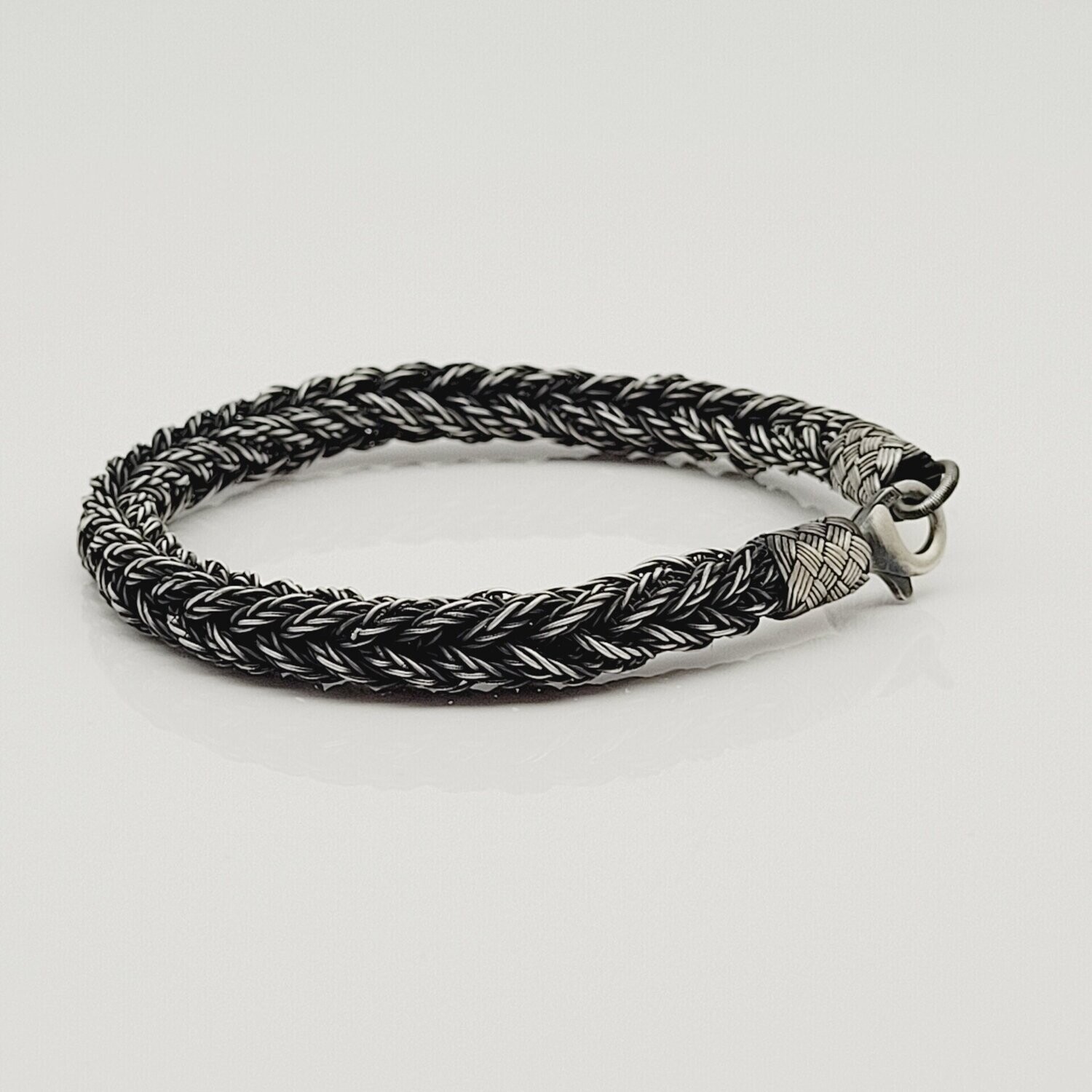 Unisex Geflochtenes Armband 925er Silber Fuchs Quadrat Schwarz