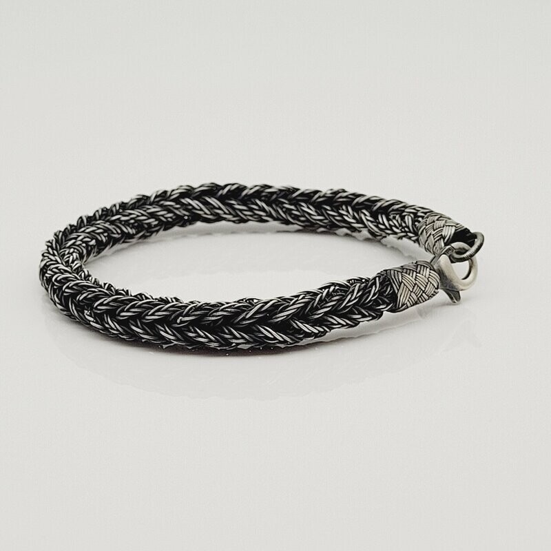 Unisex Braided Bracelet 925 Silver Fox Square Black