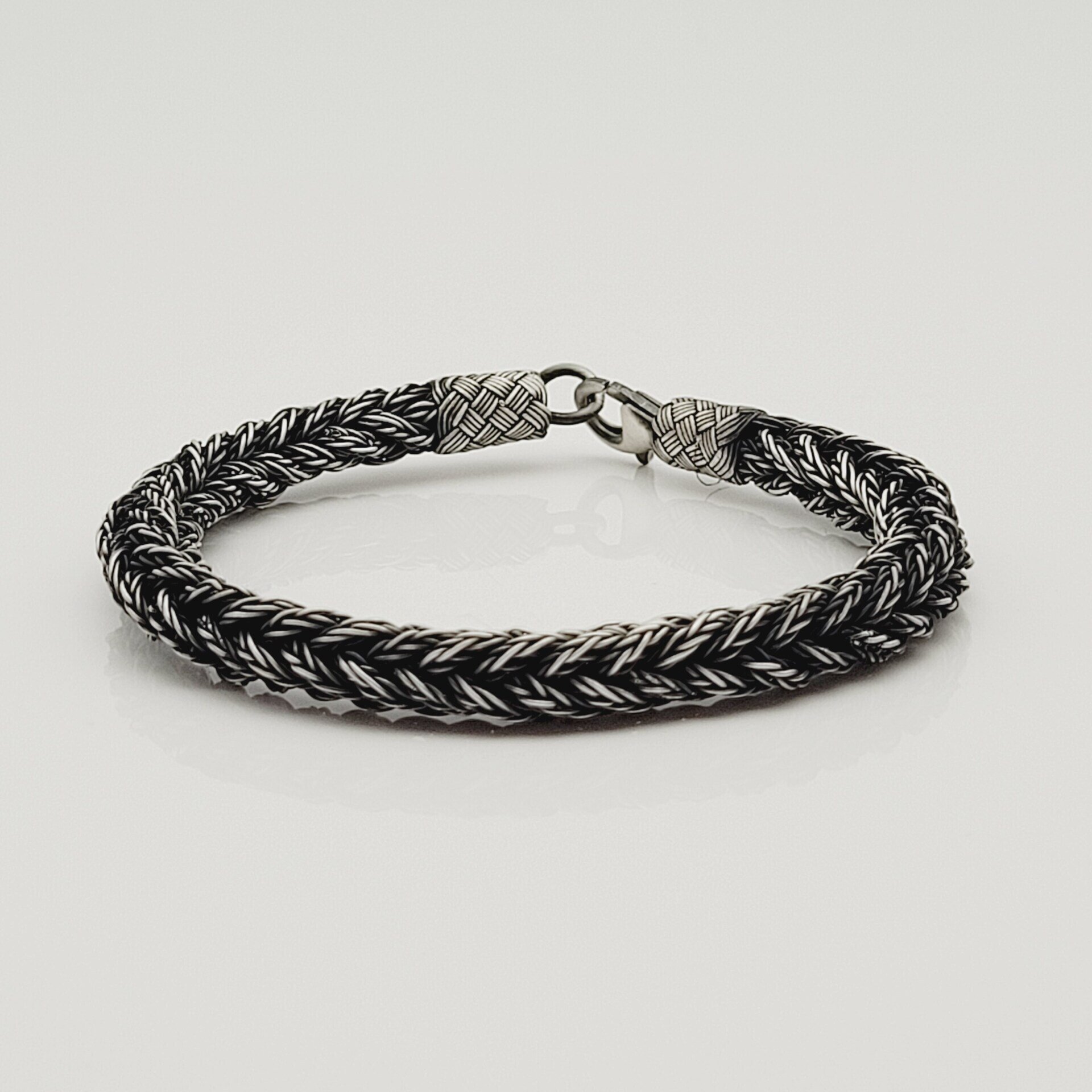 Unisex Geflochtenes Armband 925er Silber Fuchs Quadrat Schwarz