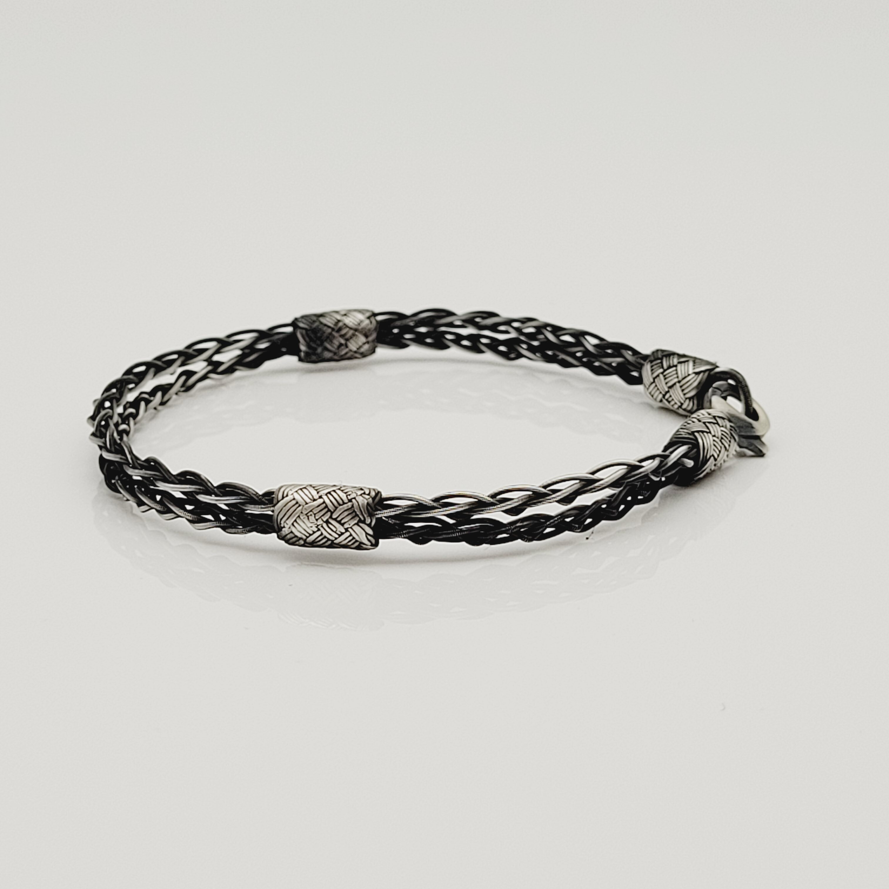 Unisex Geflochtenes Armband 925er Silber Eleganz Schwarz