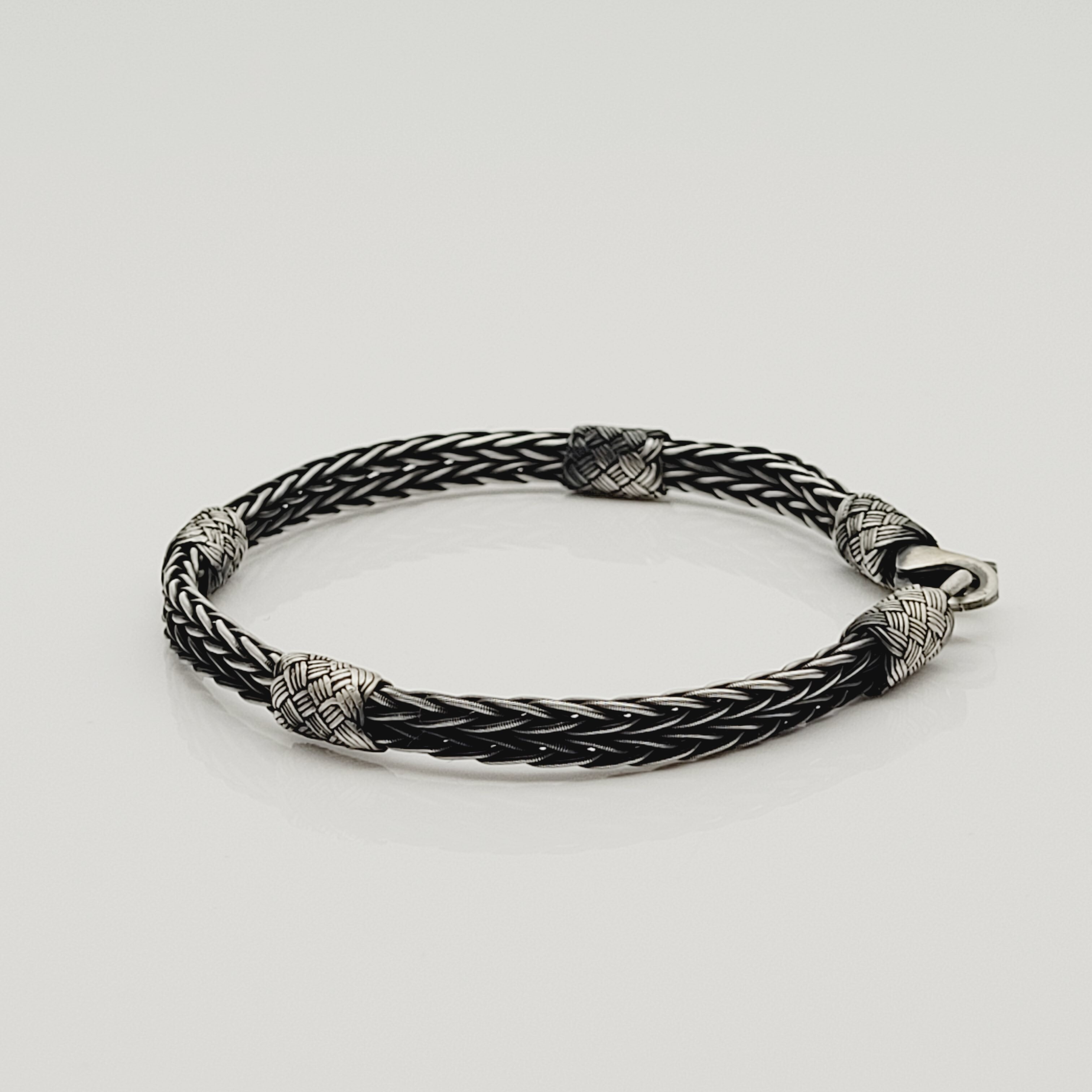 Unisex Geflochtenes Armband 925er Silber Royal Schwarz