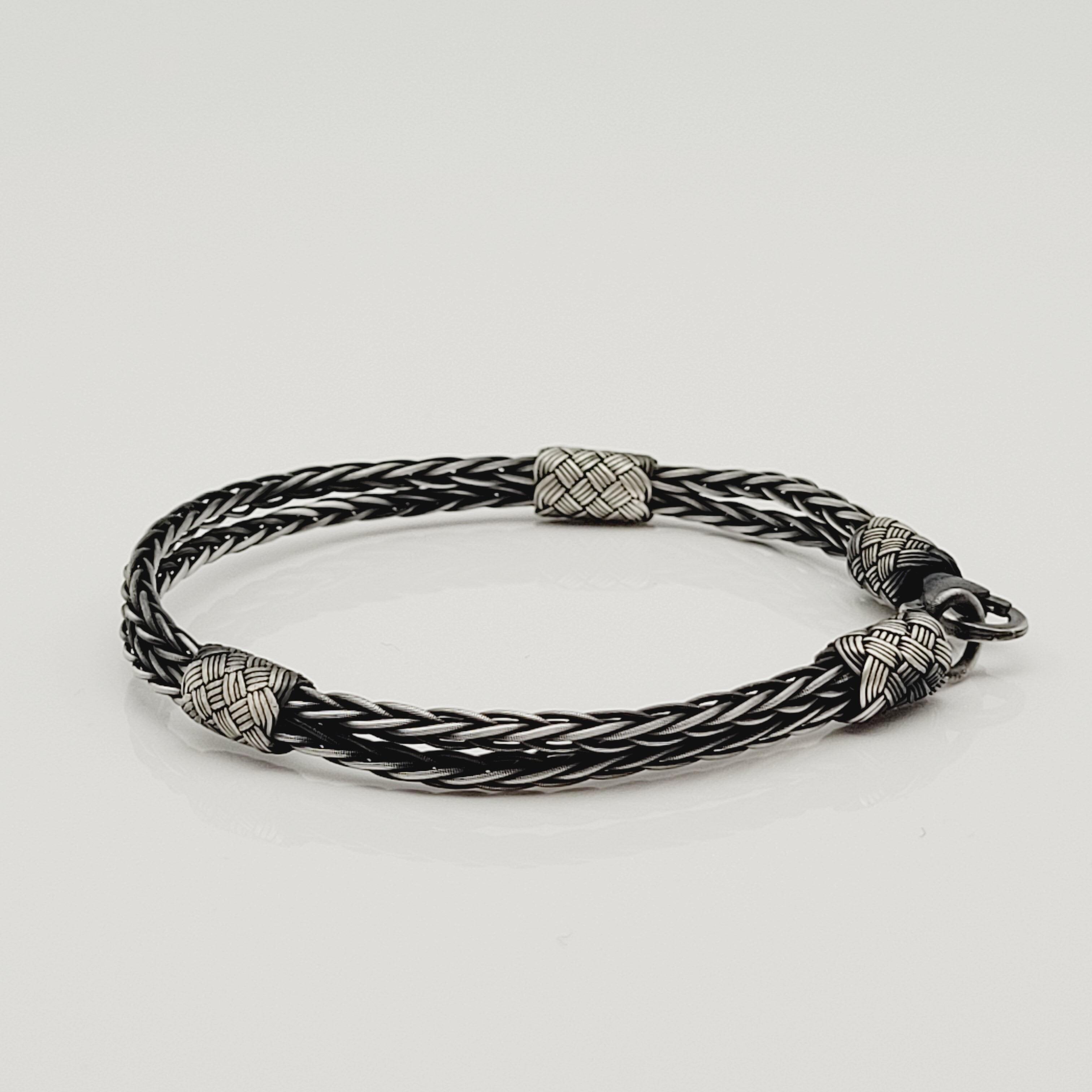 Unisex Geflochtenes Armband 925er Silber Premium Schwarz