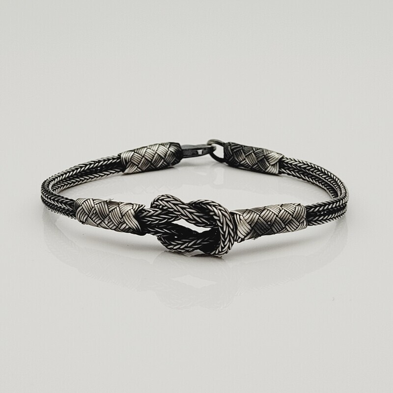 Unisex Braided Bracelet 925 Silver Fox Sailor Black