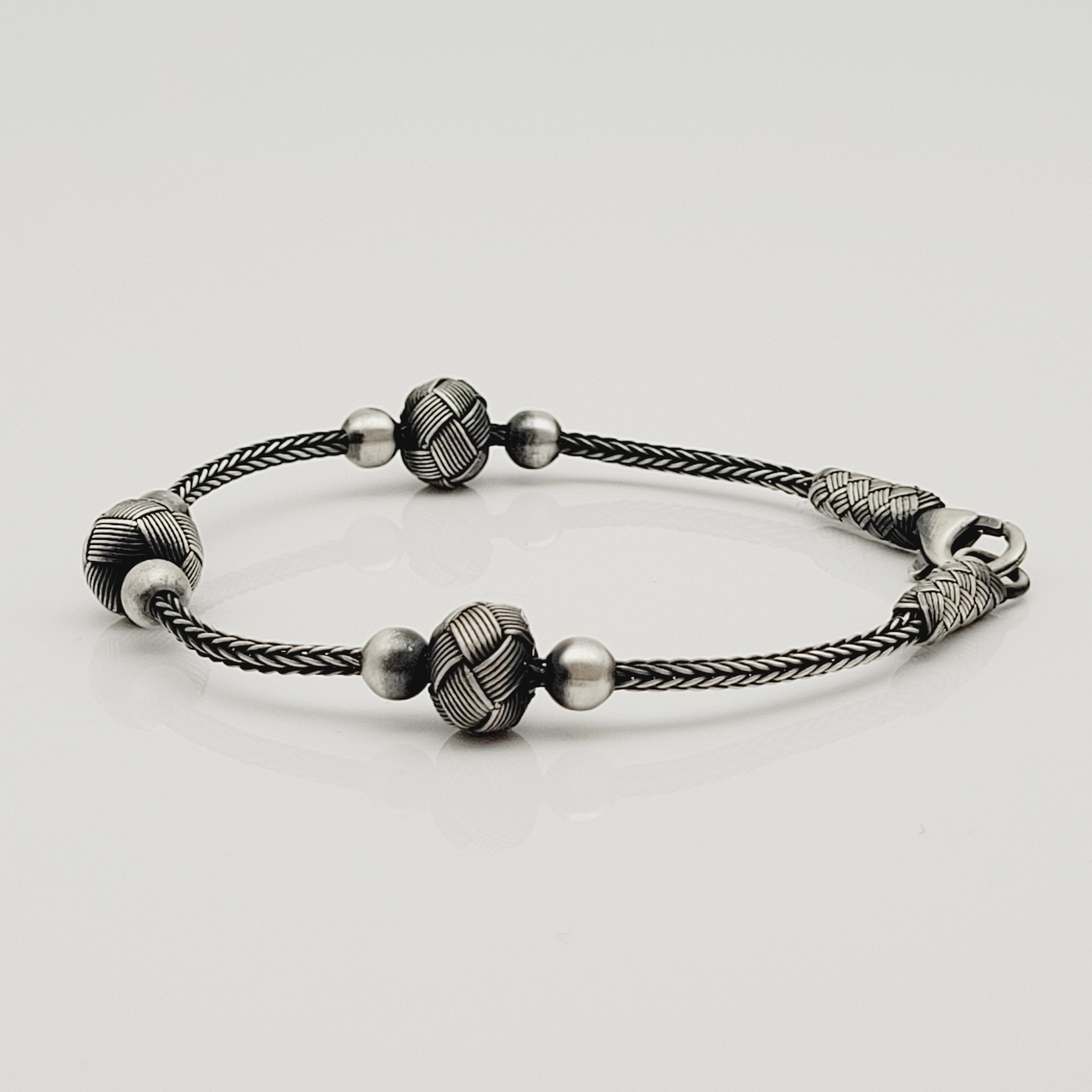 Perlen Unisex  Geflochtenes Armband 925er Silber Schwarz