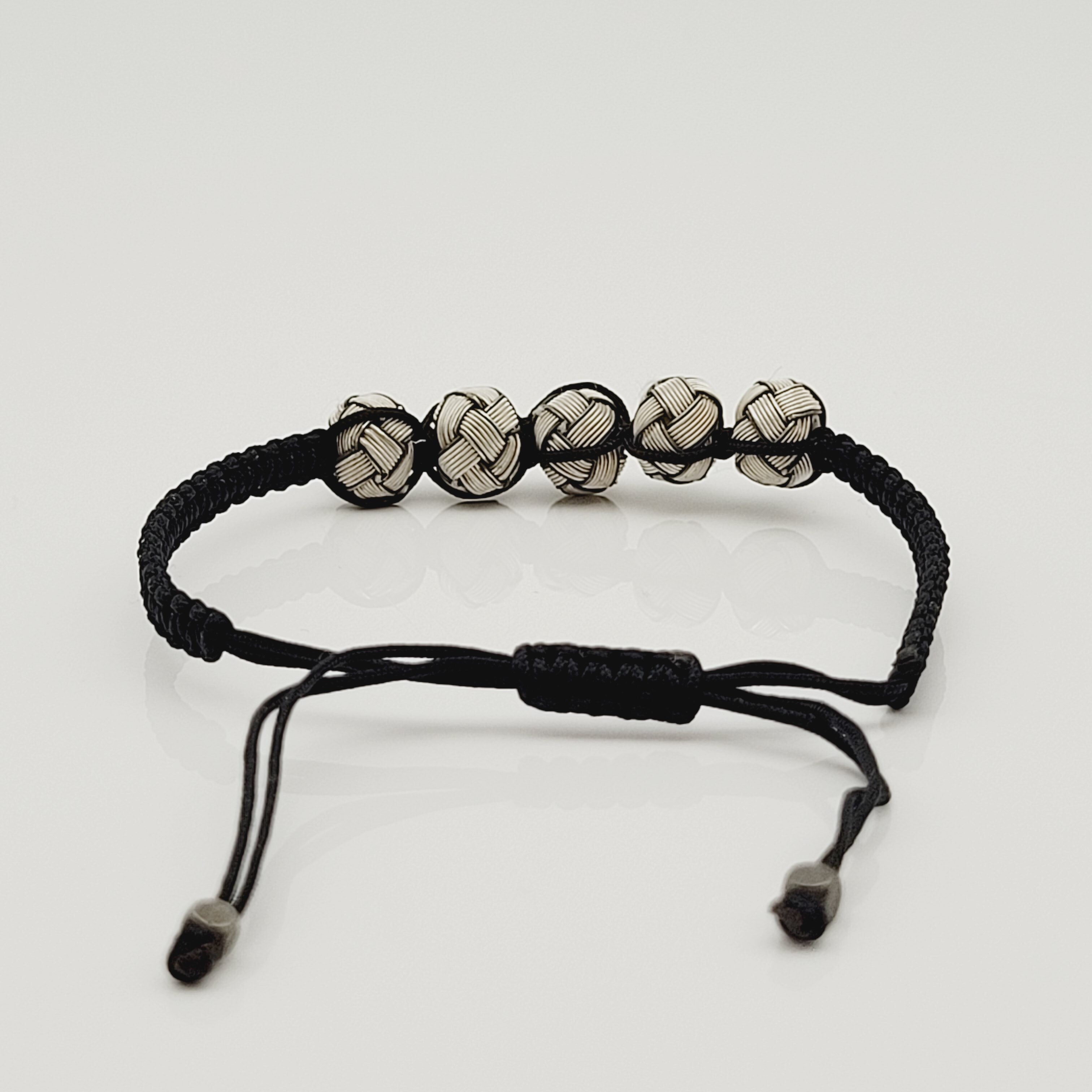 Free Size  Geflochtenes Armband 925er Silber Perlen Schnur Weiß Schwarz