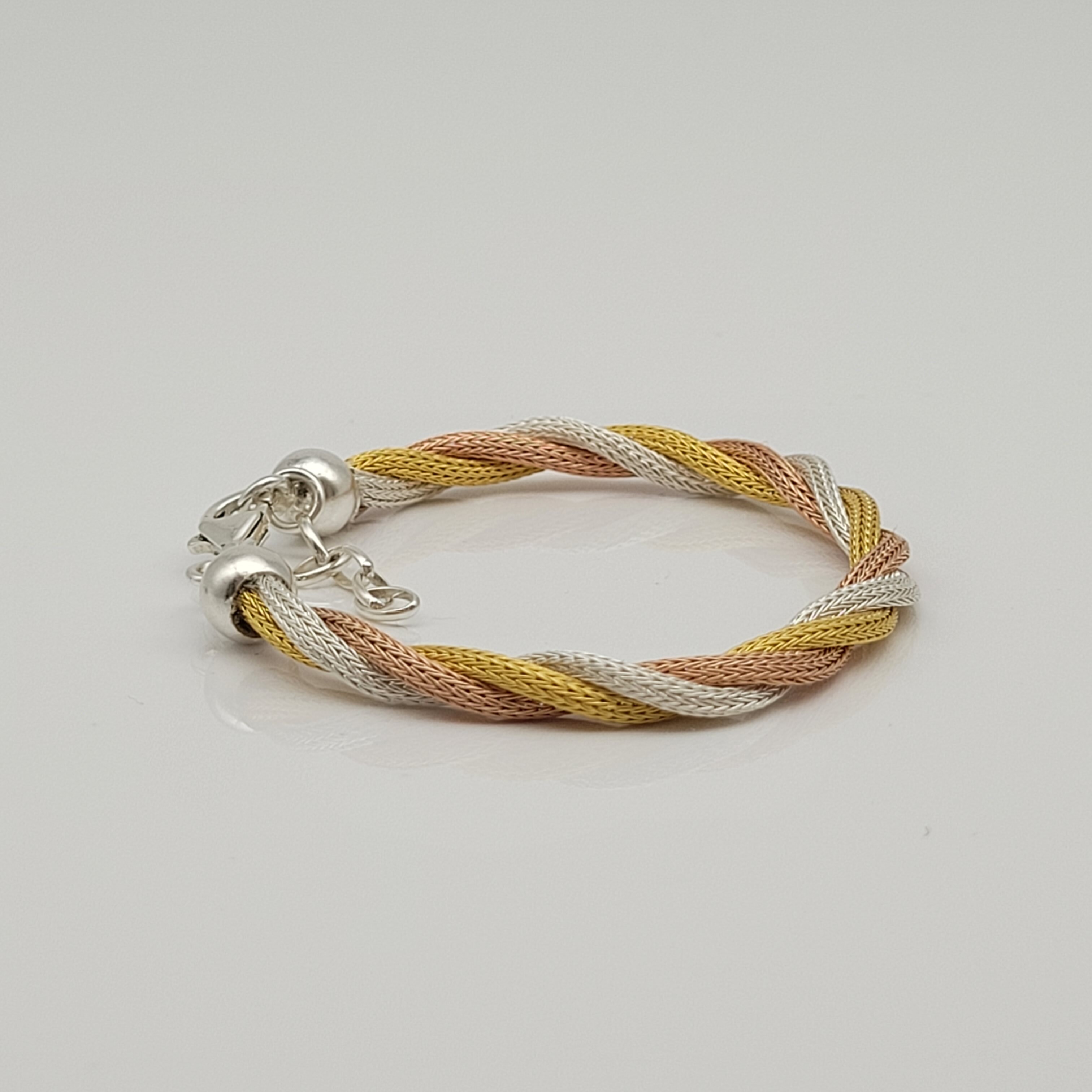 Schönheit Geflochtenes Armband 925er Silber Gelb Weiß Rosa