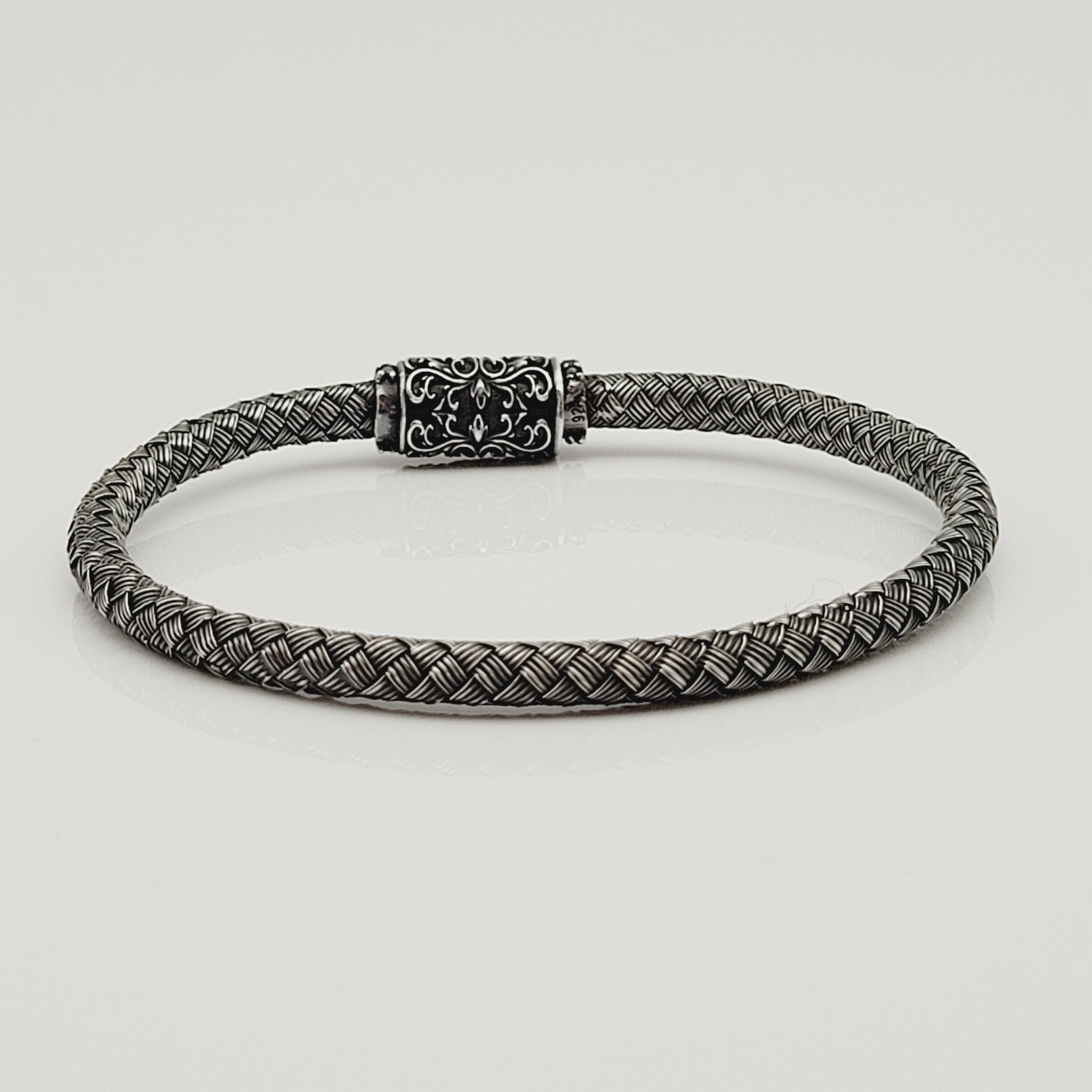 Geflochtenes Armband 925 Silber Schwarz