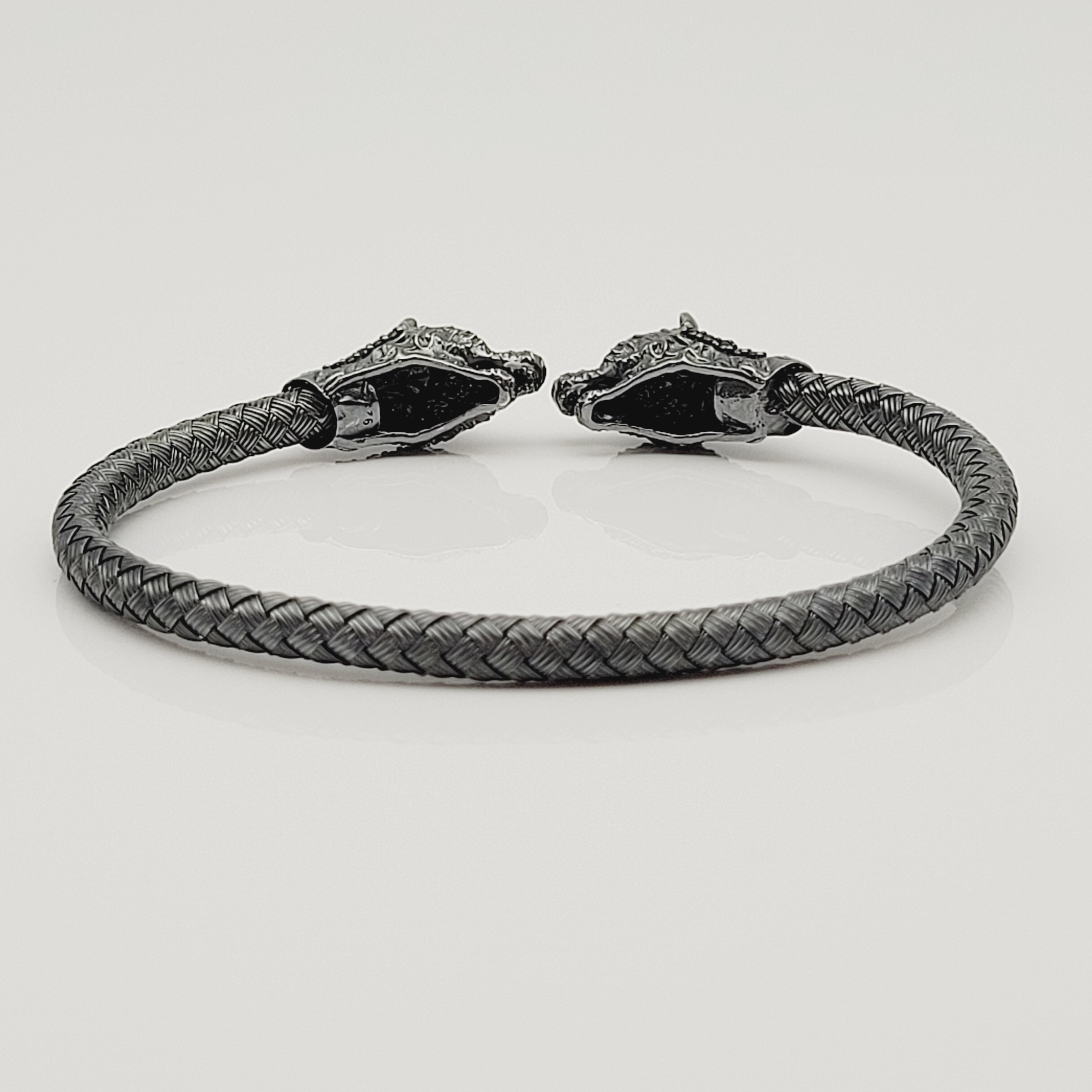 Free Size Geflochtenes Armband 925 Silber Schwarz