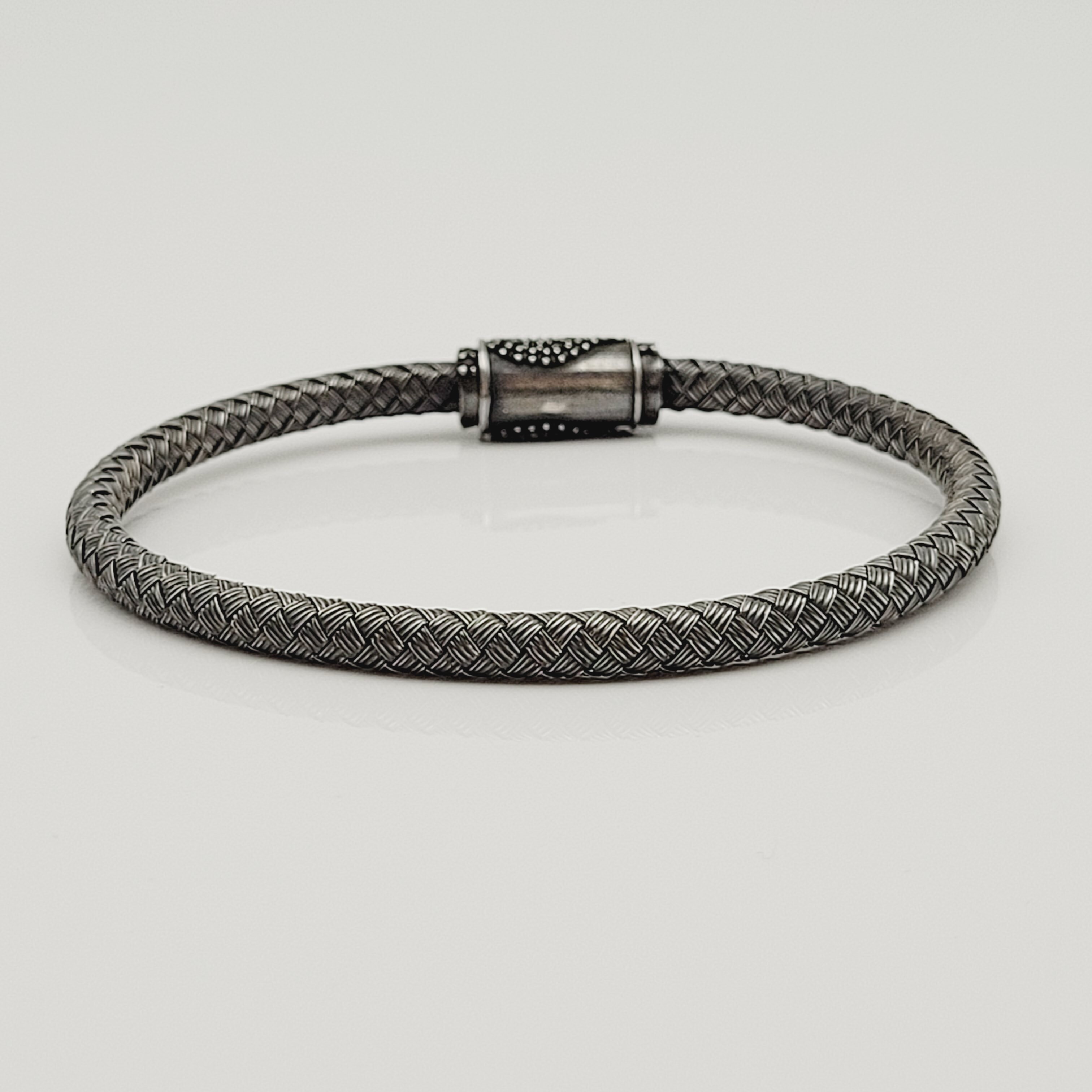 Geflochtenes Armband Armreif Schädel 925 Silber Schwarz