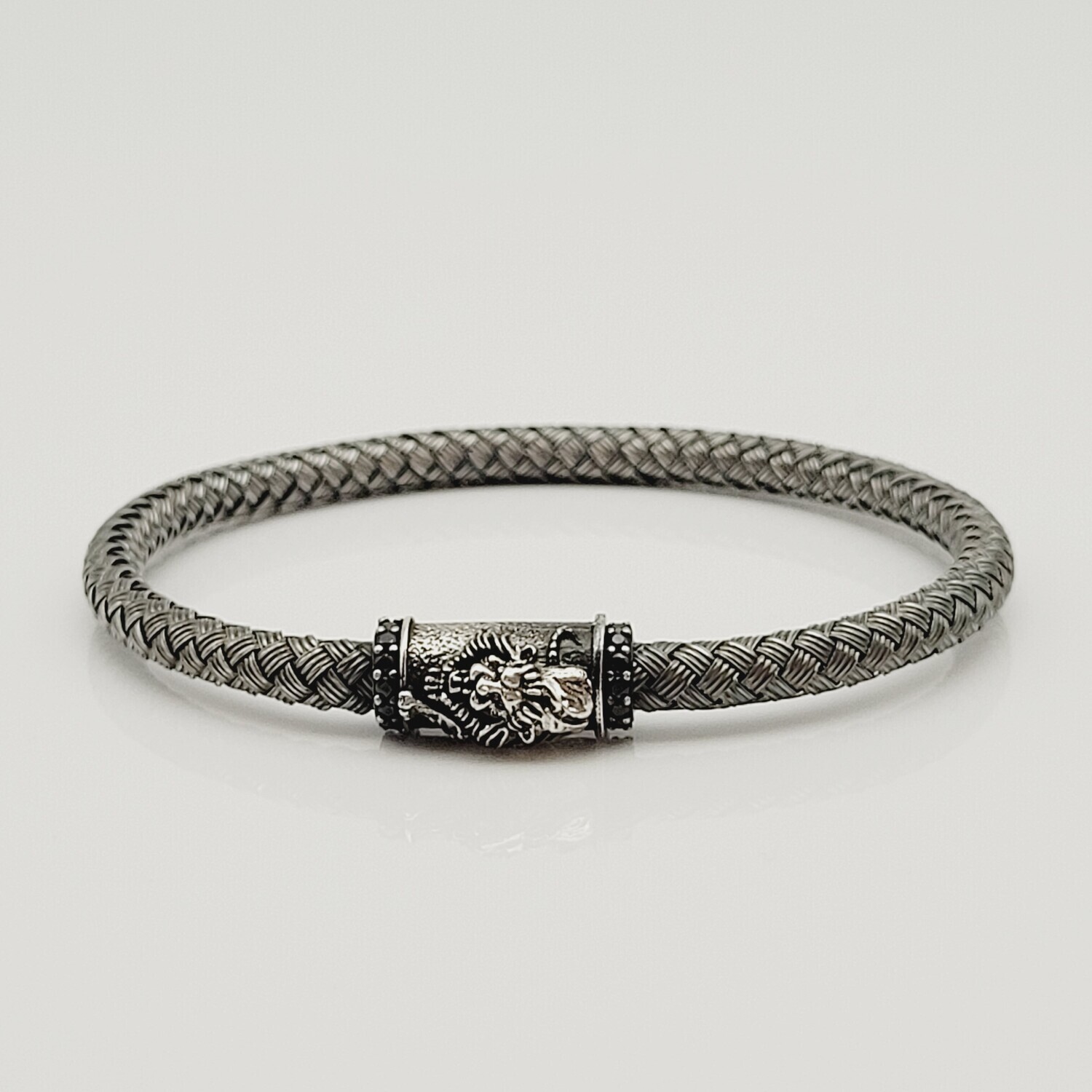 Löwe Geflochtenes Armband 925 Silber Schwarz