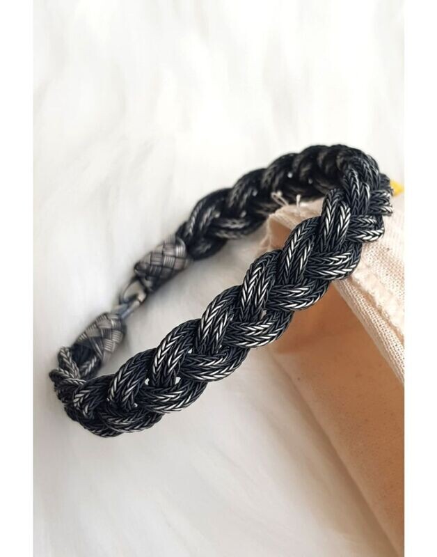 Unisex Braided Bracelet 925 Silver Fox Black Unisex Braided Bracelet 925 Silver Fox Black