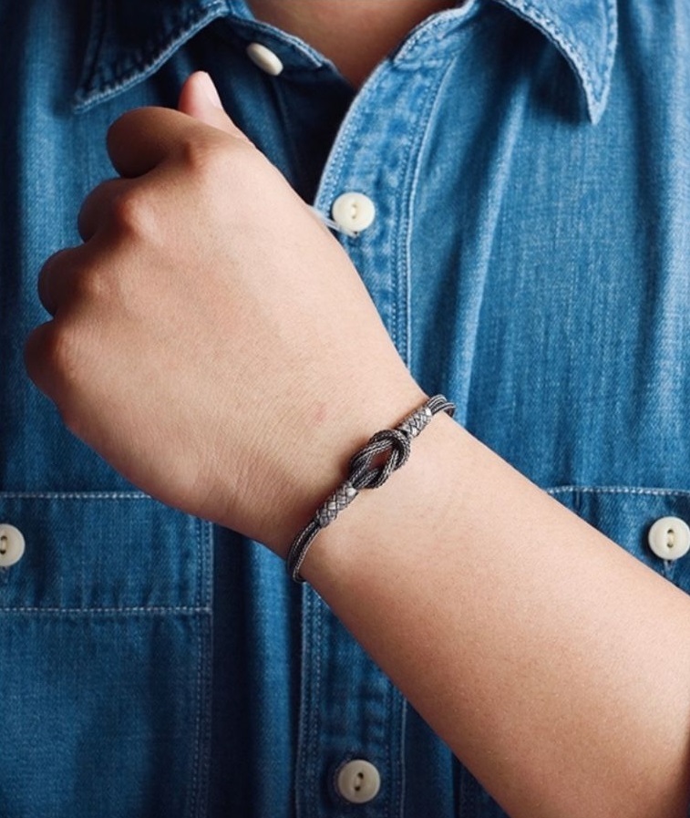 Unisex  Geflochtenes Armband 925er Silber Sailor Schwarz