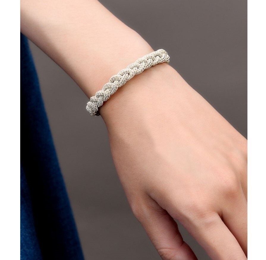 Unisex Geflochtenes Armband 925er Silber Fuchs Weiß