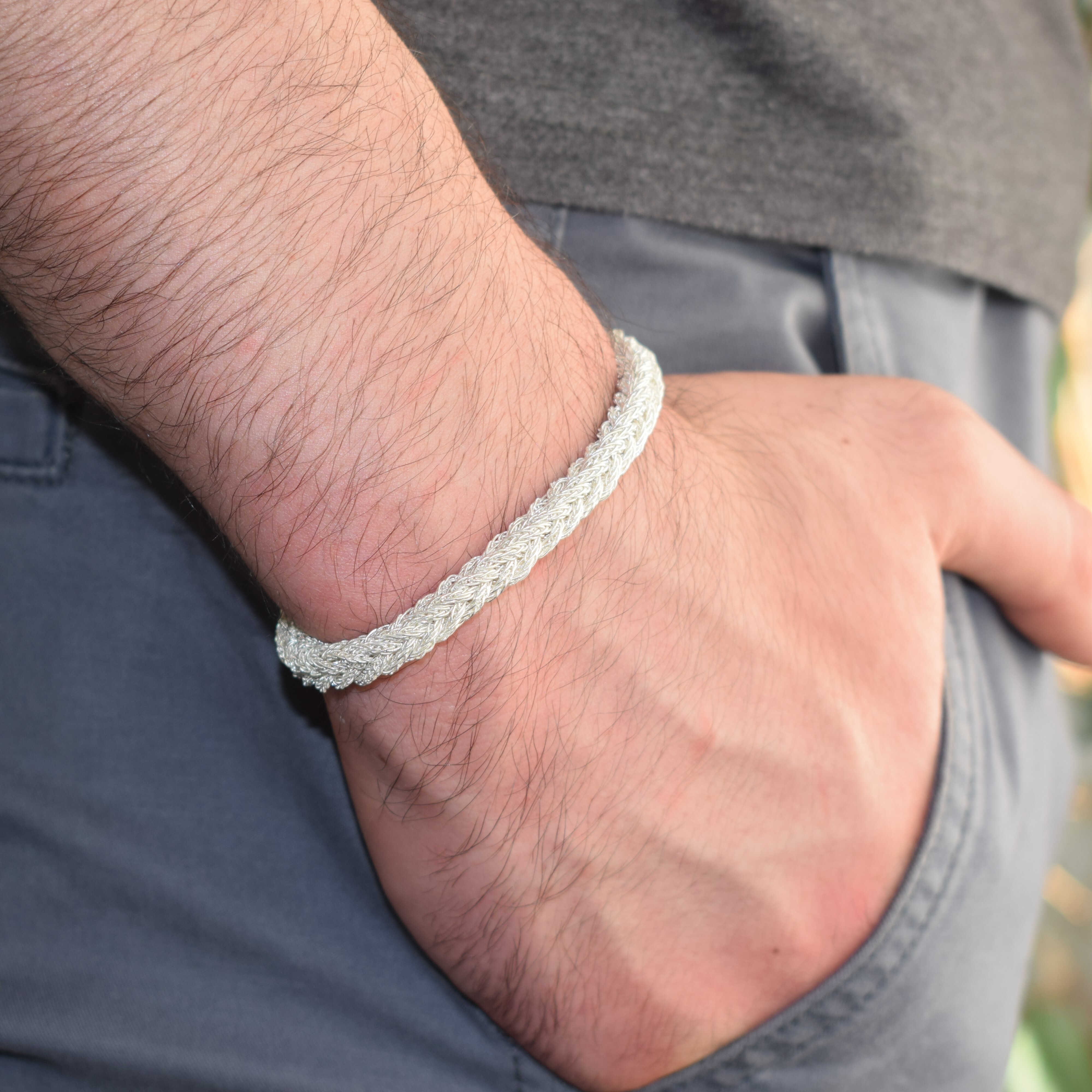 Unisex Geflochtenes Armband 925er Silber Fuchs Quadrat Weiß