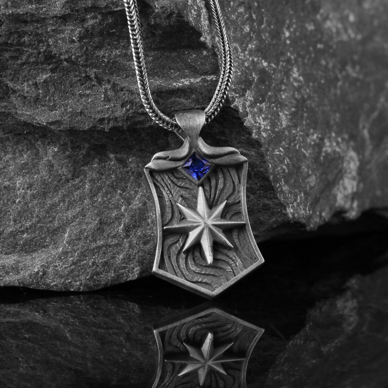 Kompass Halskette 925 Sterling Silber