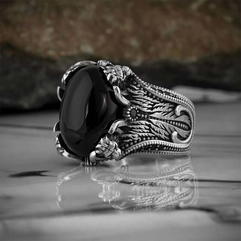 Lion 925 Silver Ring Onyx