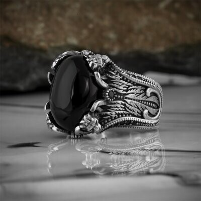 Löwe 925 Silber Ring Onyx