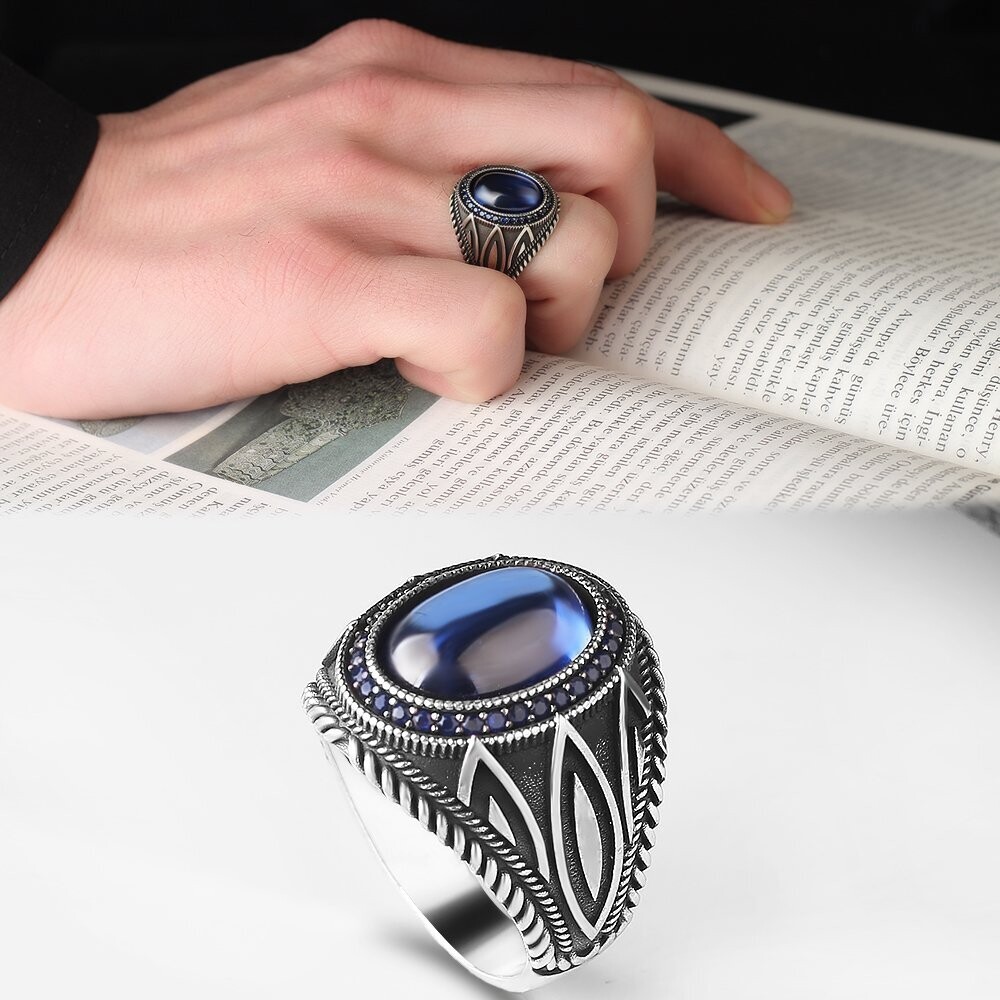 925 Silber Ring mit parlamentsblauem Zirkon