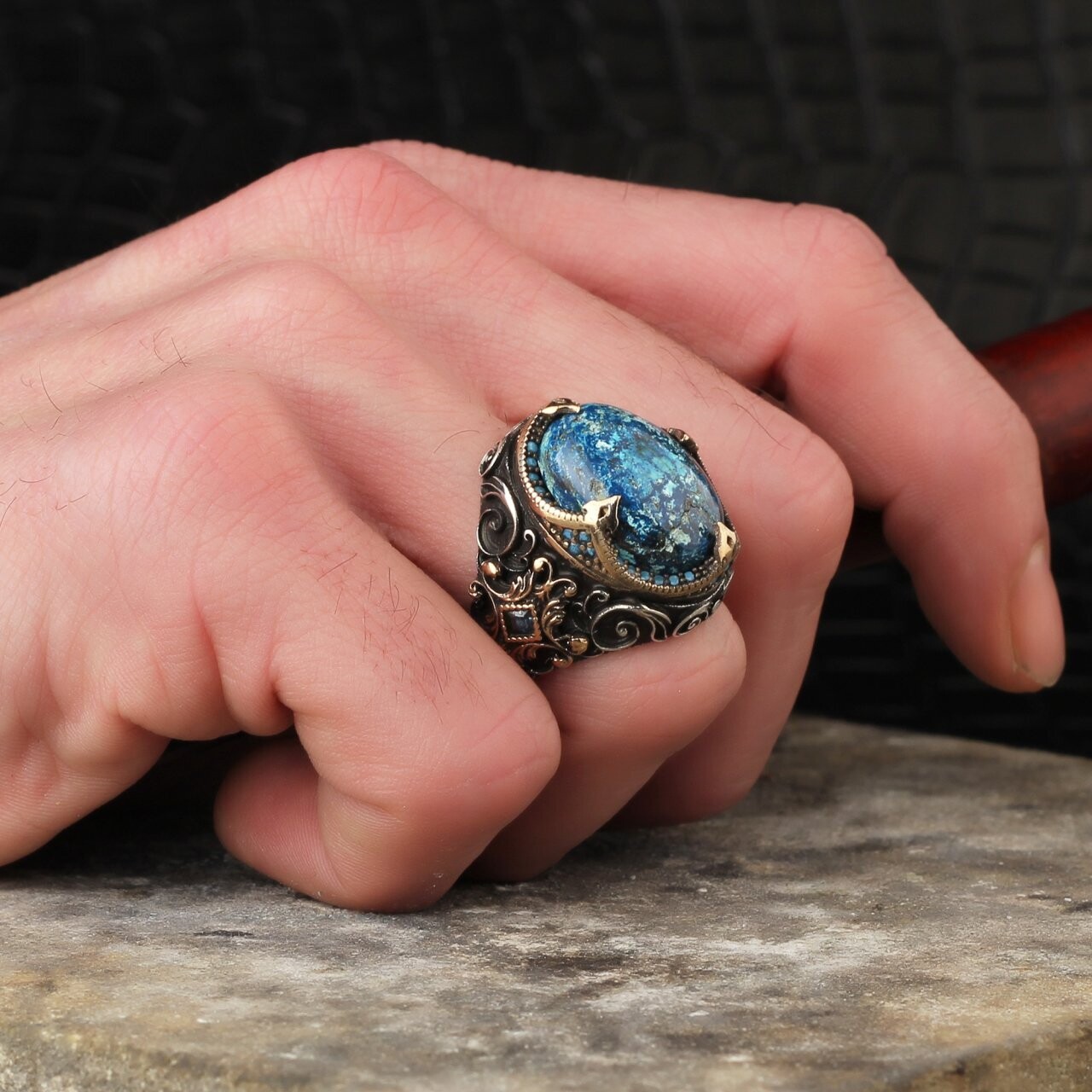 925 Silber Ring Azurit