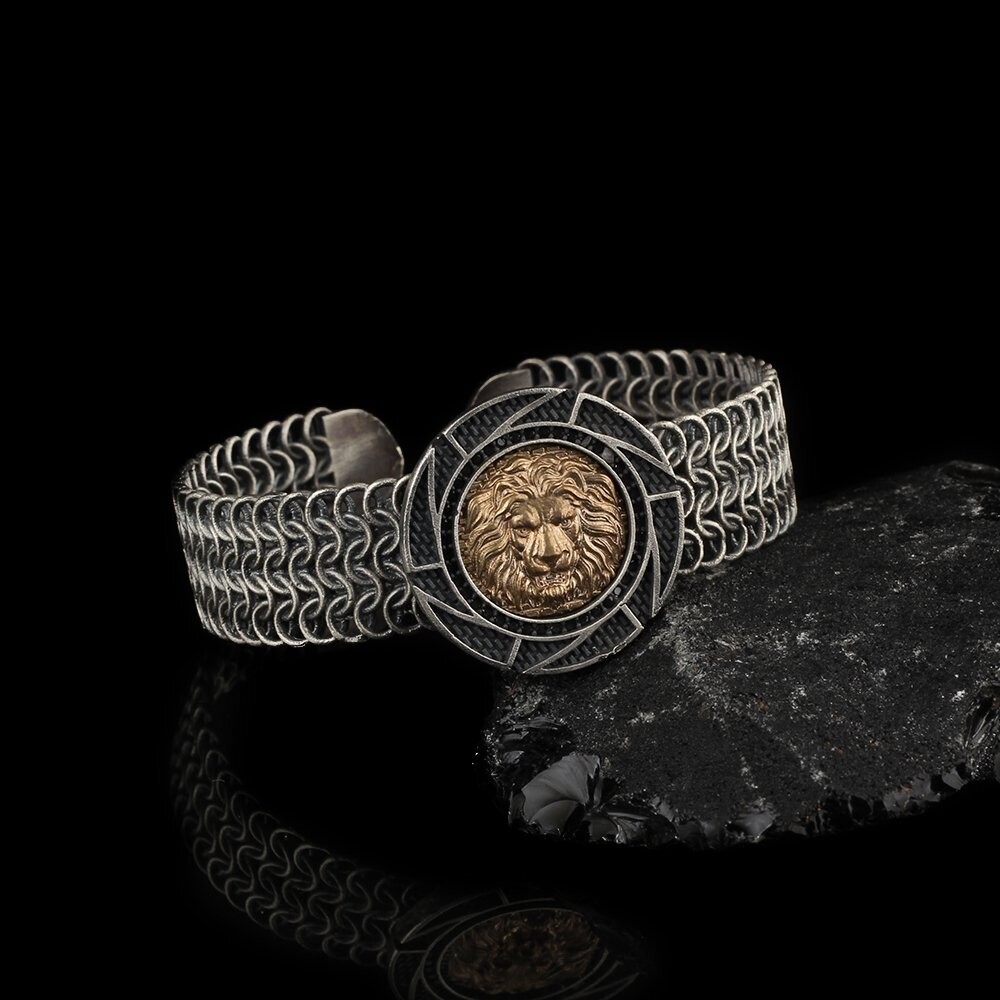 Free Size Löwe Geflochtenes Armband 925 Silber