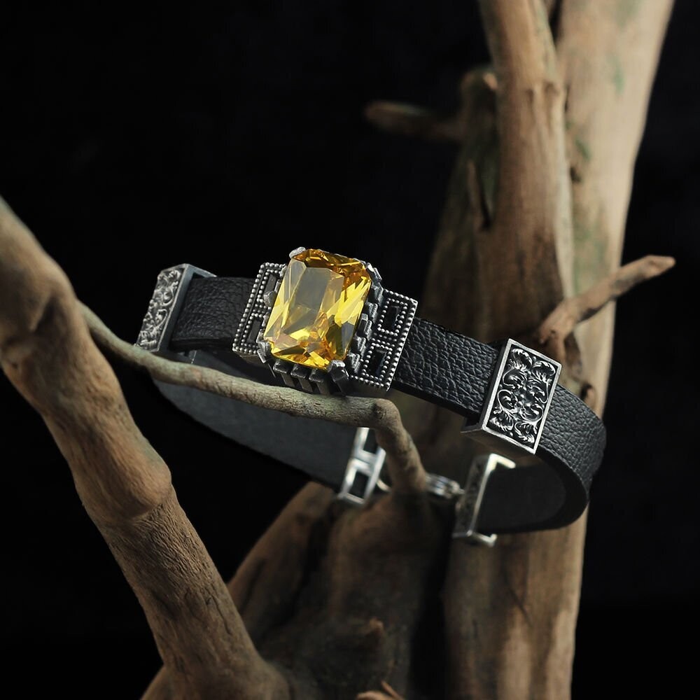 Zitrin Leder Silber Armband