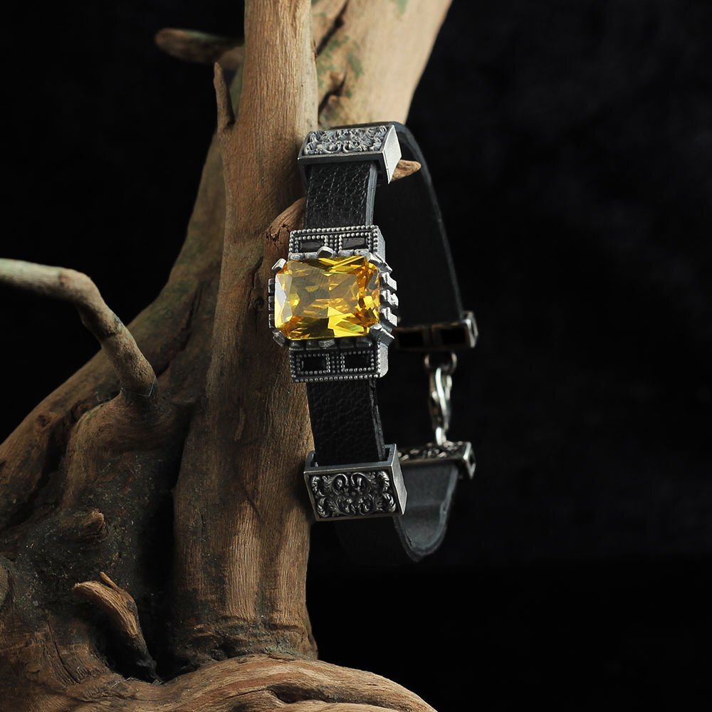 Zitrin Leder Silber Armband