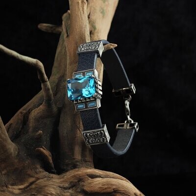 Zirkon Leder Silber Armband