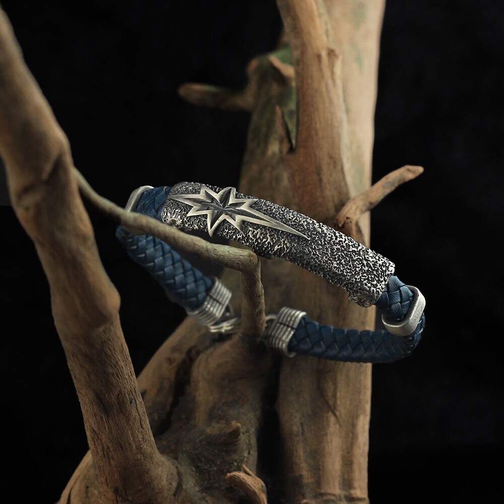 Polarstern Leder Silber Armband
