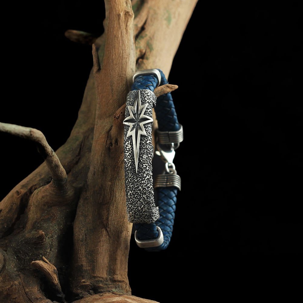 Polarstern Leder Silber Armband