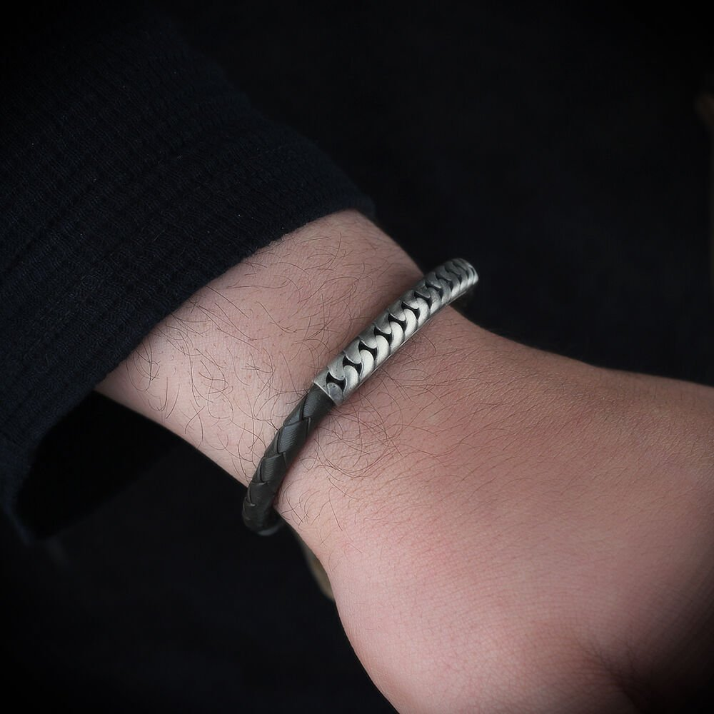 Leder Silber Armband