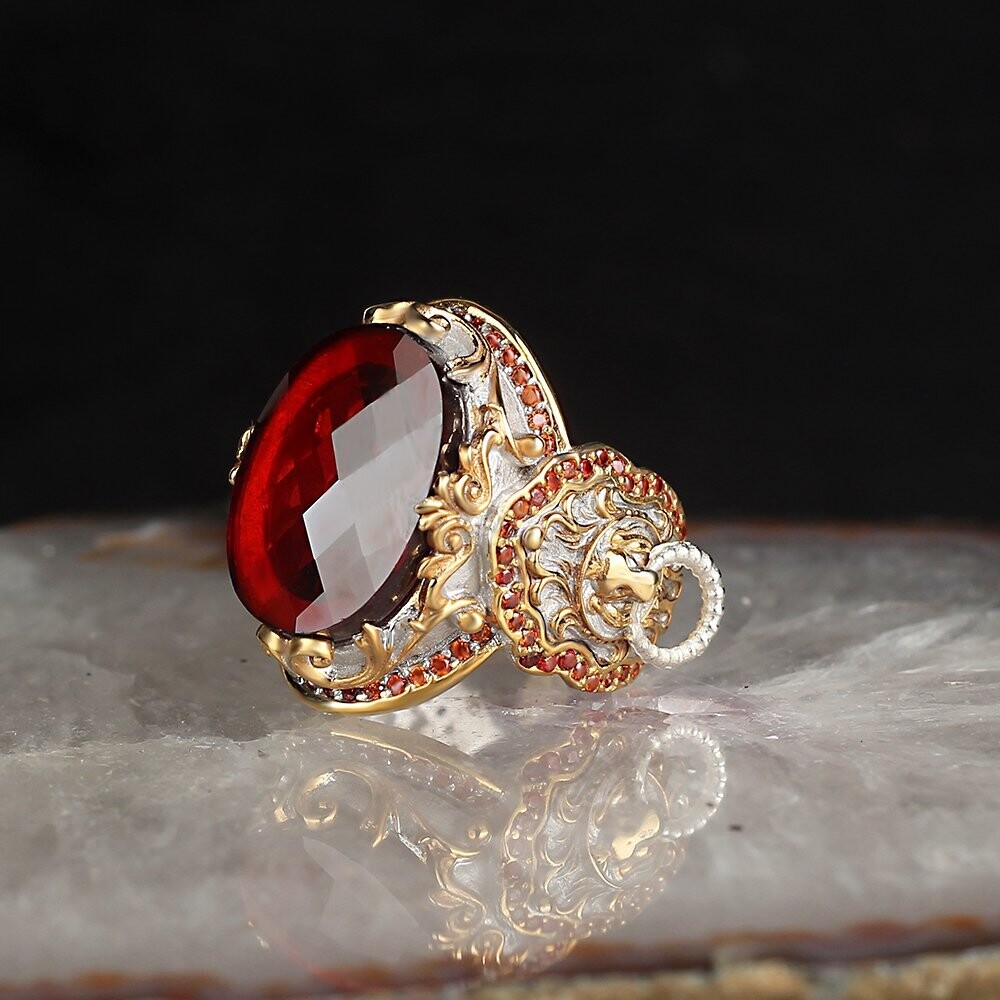 Herren 925 Silber Ring Zirkon Vergoldet