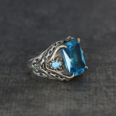 Aqua Marine Stein 925 Sterling Silber Ring