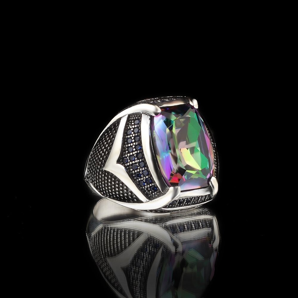925 Silber Mystischer Topaz Herrenring