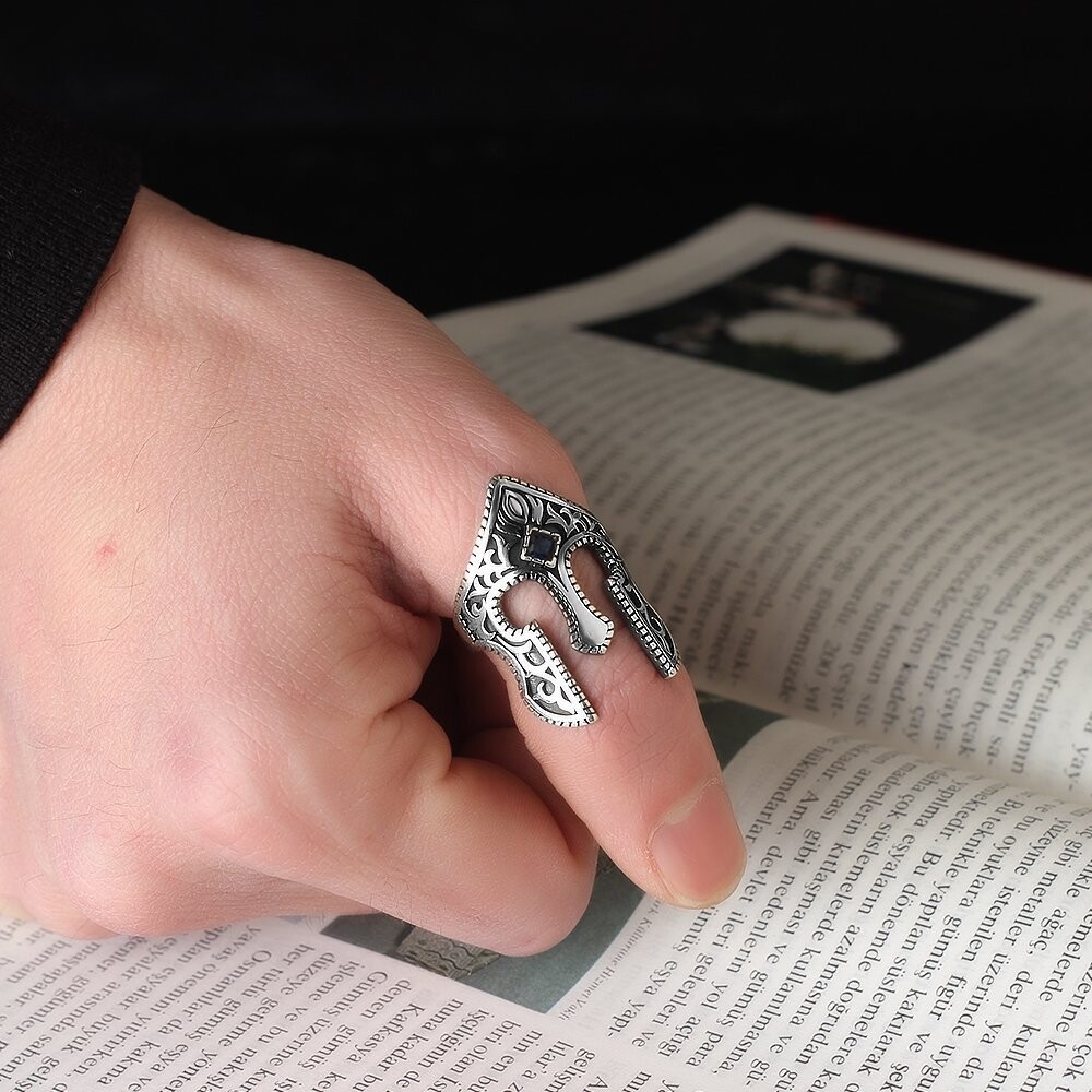 925 Silber Zirkon Krieger Helm Ring, Ringgröße: 56/∅17,8/EU16/US7.6