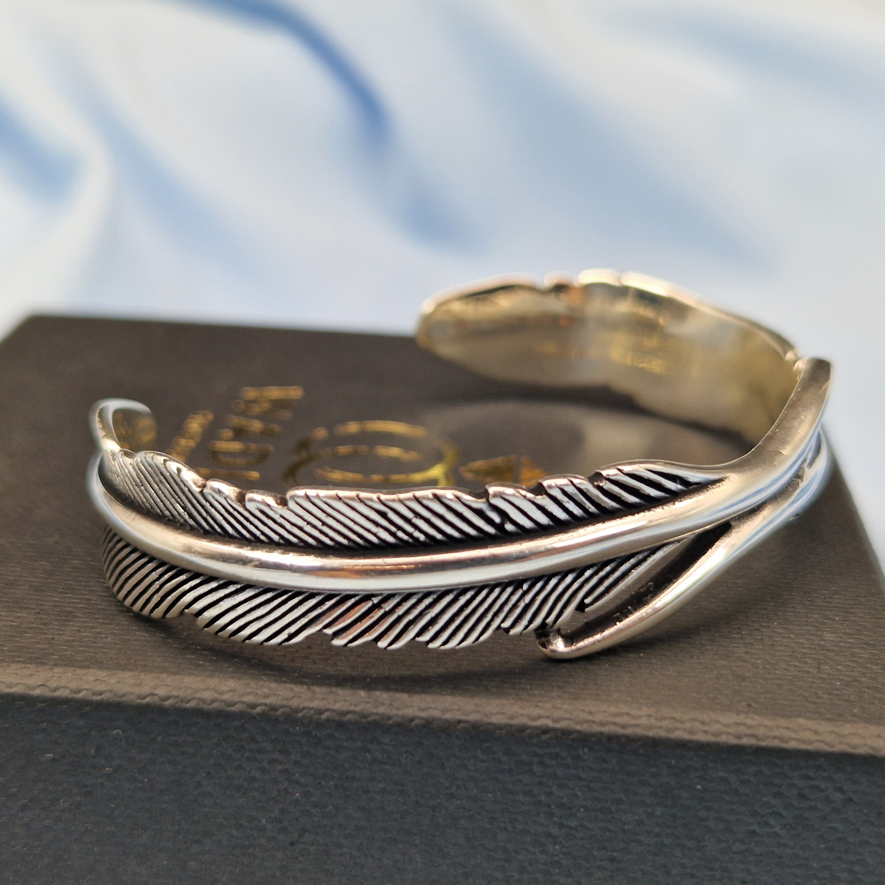 925 Silber Unisex Handgemachter federförmiger Armreif Bangle