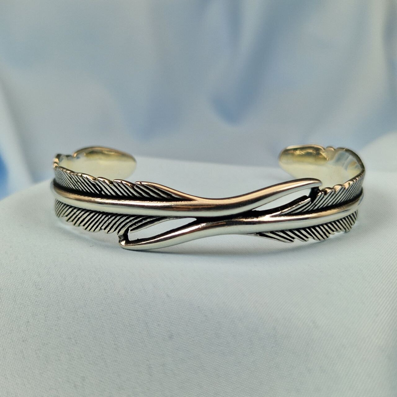 925 Silber Unisex Handgemachter federförmiger Armreif Bangle