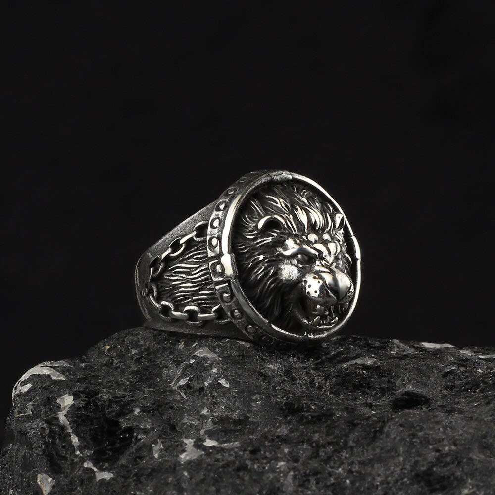 925 Silber Löwe Herrenring