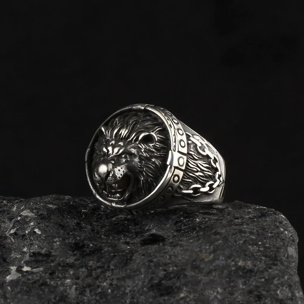 925 Silber Löwe Herrenring