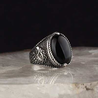 925 Silber Ring Onyx Adler