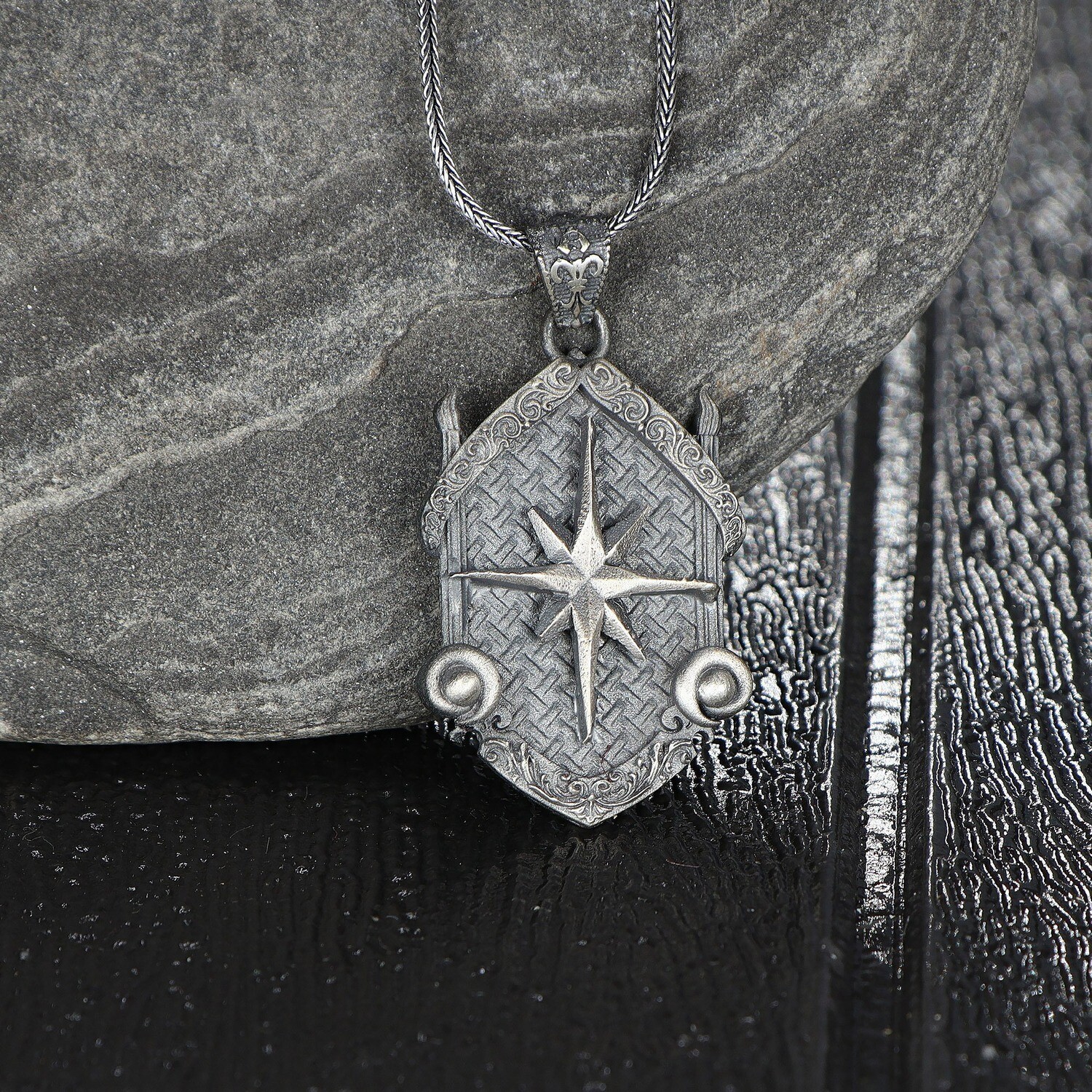 Kompass Halskette 925 Sterling Silber