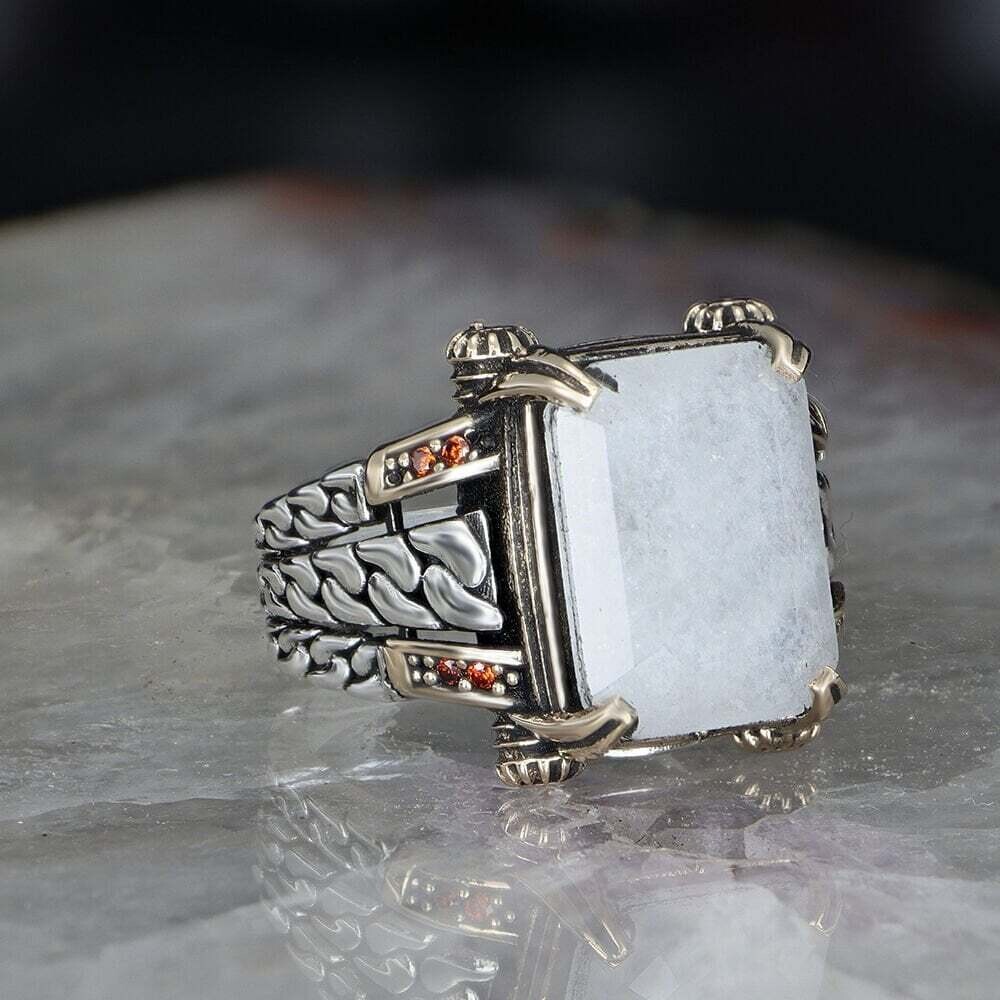 925 Silber Weißer Paraiba Herrenring
